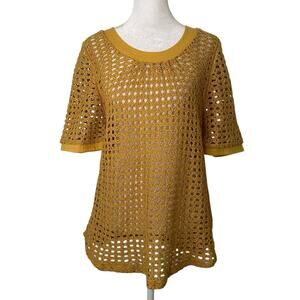 Angel of the North Anthropologie dark yellow open knit short sleeve top size S